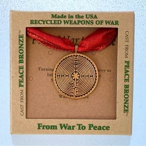 Bronze Labyrinth Ornament with Ribbon